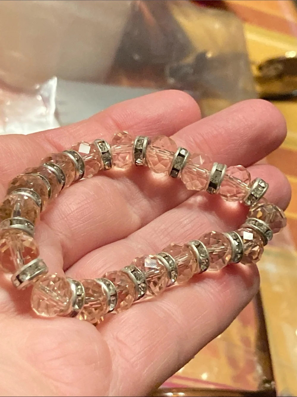 Crystal Bead Stretch Bracelet - Blush Pink